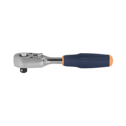 Reversible hand ratchet, with 1/4 inch square drive, with ejector, 10° working angle, 115 mm long, chrome-plated