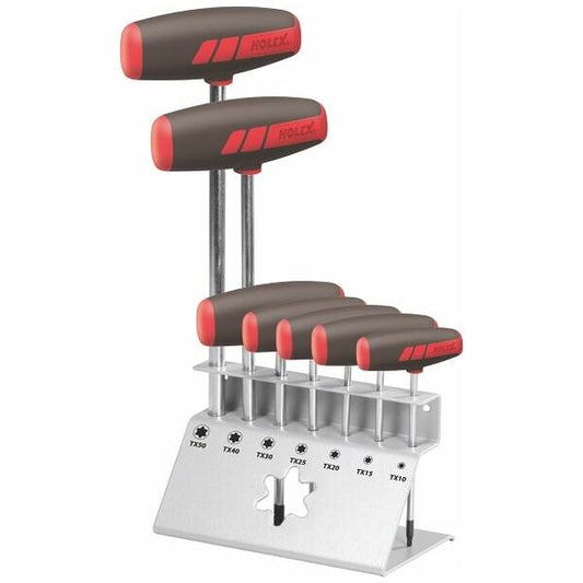 HOLEX Screwdriver set for Torx®, with T-handle, in a sheet metal stand 7 pieces, Number of screwdrivers: 7 - 625241