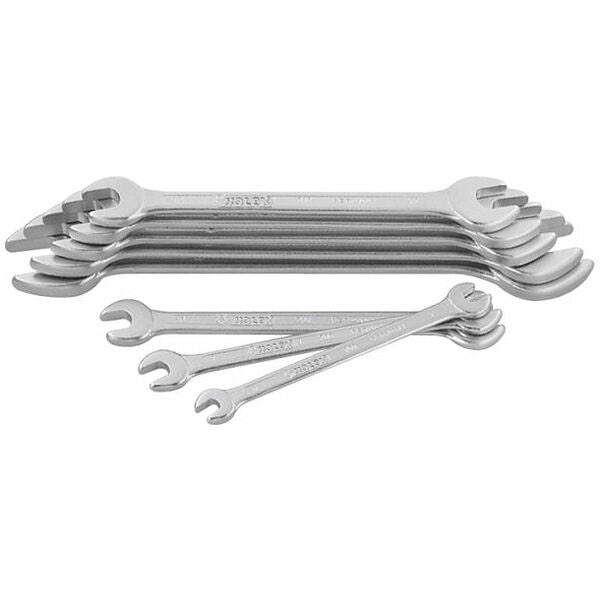 Double open ended spanner set, chrome-plated