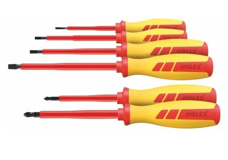 Electrician’s screwdriver set, 6 pieces for slot-head and Pozidriv, fully insulated 4/2