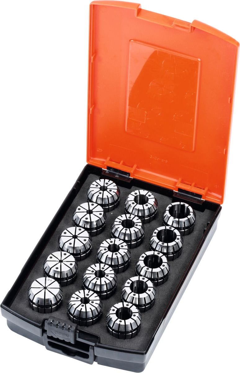 ER collet set 15 pieces 2−16 mm with seal and spray nozzles