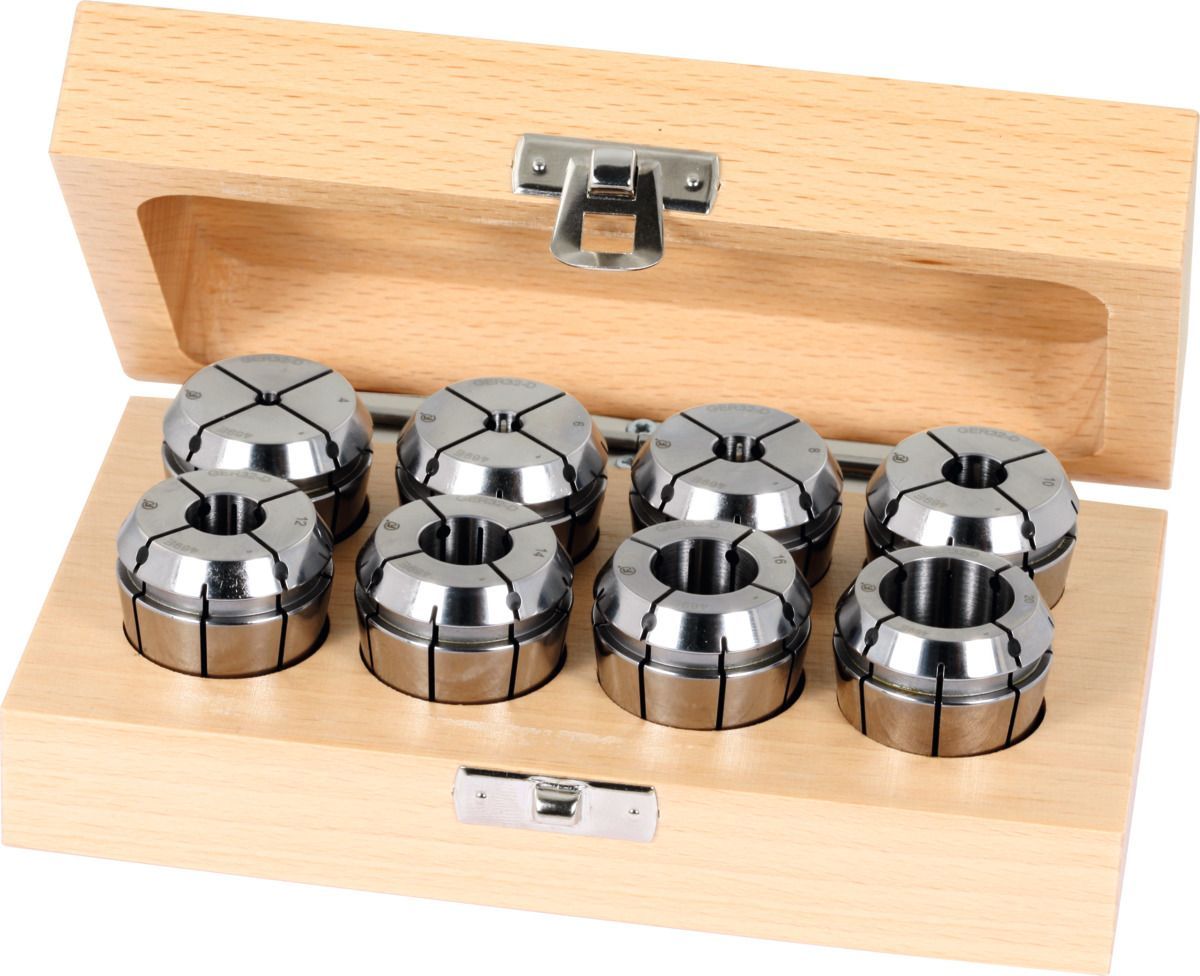 ER collet set 8 pieces 4−16, 20 mm with seal