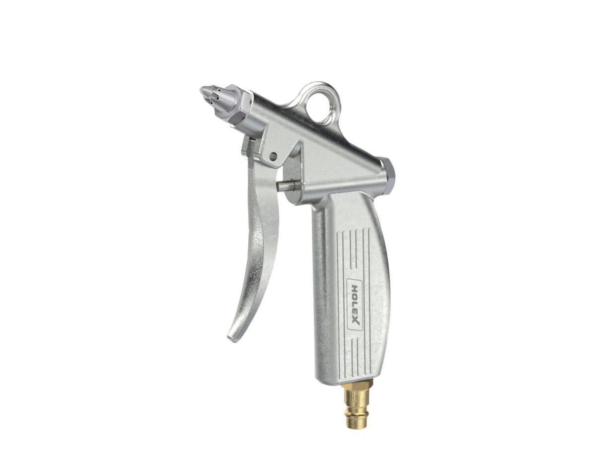 Compressed air gun with low-noise safety nozzle ALU