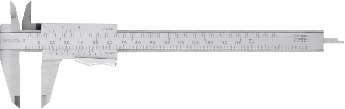 Vernier caliper parallax-free with spring-loaded thumb-lock 150 mm