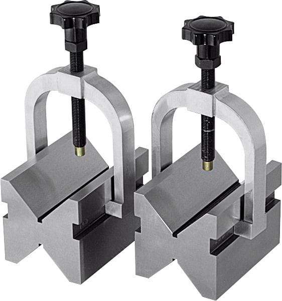 Pair of double Vee blocks with clamp stainless steel 75X55 mm