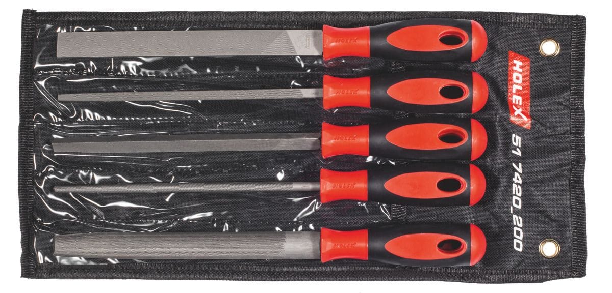 File set with 2-component handle, 5 pieces in a tool roll 200 mm