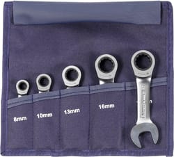 Open ended spanner / ratchet ring spanner set, in a tool wallet short version 5