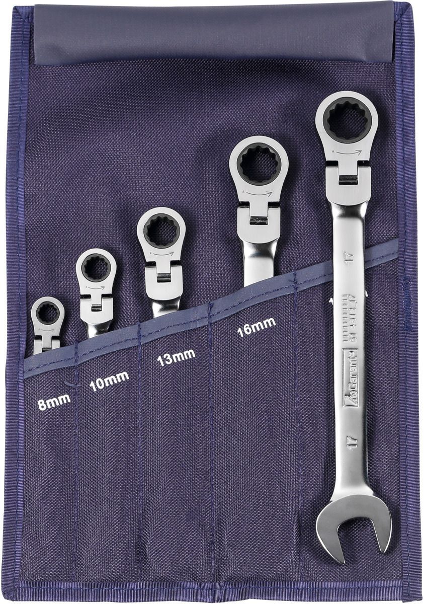 Open ended spanner / ratchet ring spanner set, in a tool wallet with swivel head 5