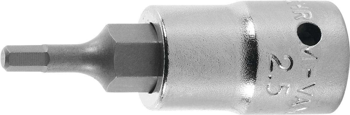 Screwdriver socket, hexagon, 1/4 inch short 2,5 mm