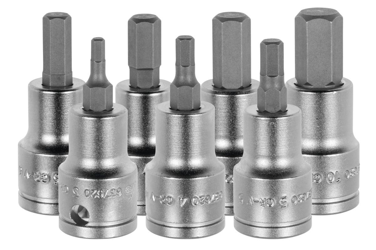 Set of hexagon bits, 3/8 inch square drive, 7 pieces 3/8