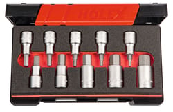 Set of screwdriver sockets, hexagon, 1/2 inch square drive 10 pieces 10