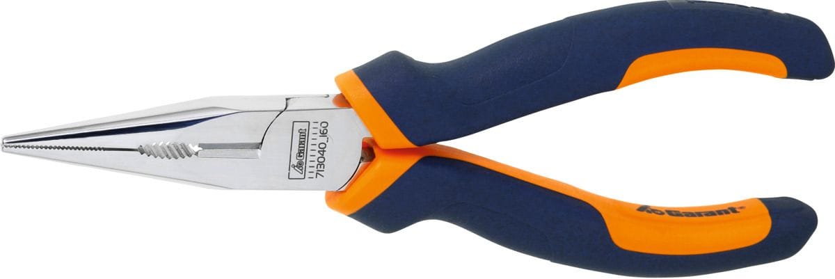 Snipe nose pliers, straight, chrome-plated, with grips 160 mm