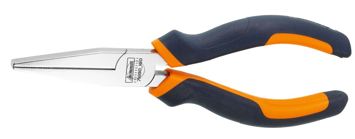 Long flat nosed pliers, chrome-plated, with grips 160 mm