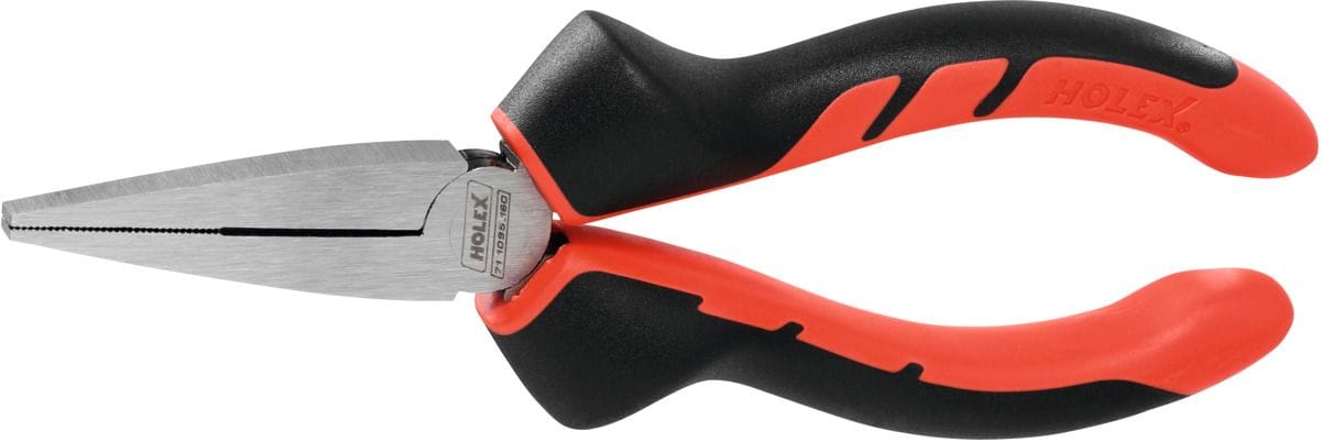 Long flat nosed pliers, bright finished, with coated grips 160 mm