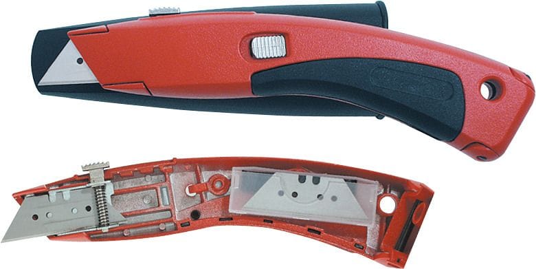 General-purpose trimming knife with retractable blade and case