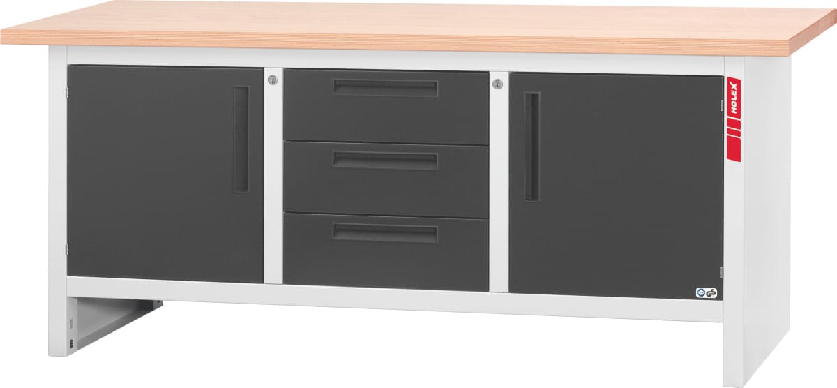 Workbench with 3 drawers and 2 swing doors 2000 mm